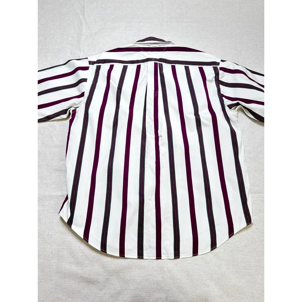 Vintage Tommy Hilfiger Button Up Shirt Men's XL White Purple Striped Long Sleeve